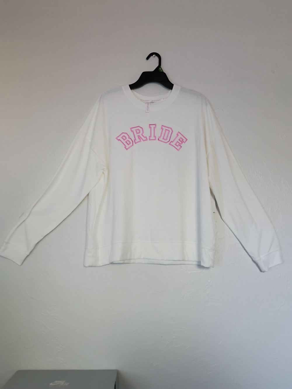 Women's White 'Bride' Crewneck Sweatshirt with Pink Lettering